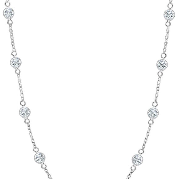 Sterling Silver CZ Station Necklace 16-24 Inch Jewelry Gift for Women - Picture 1 of 7